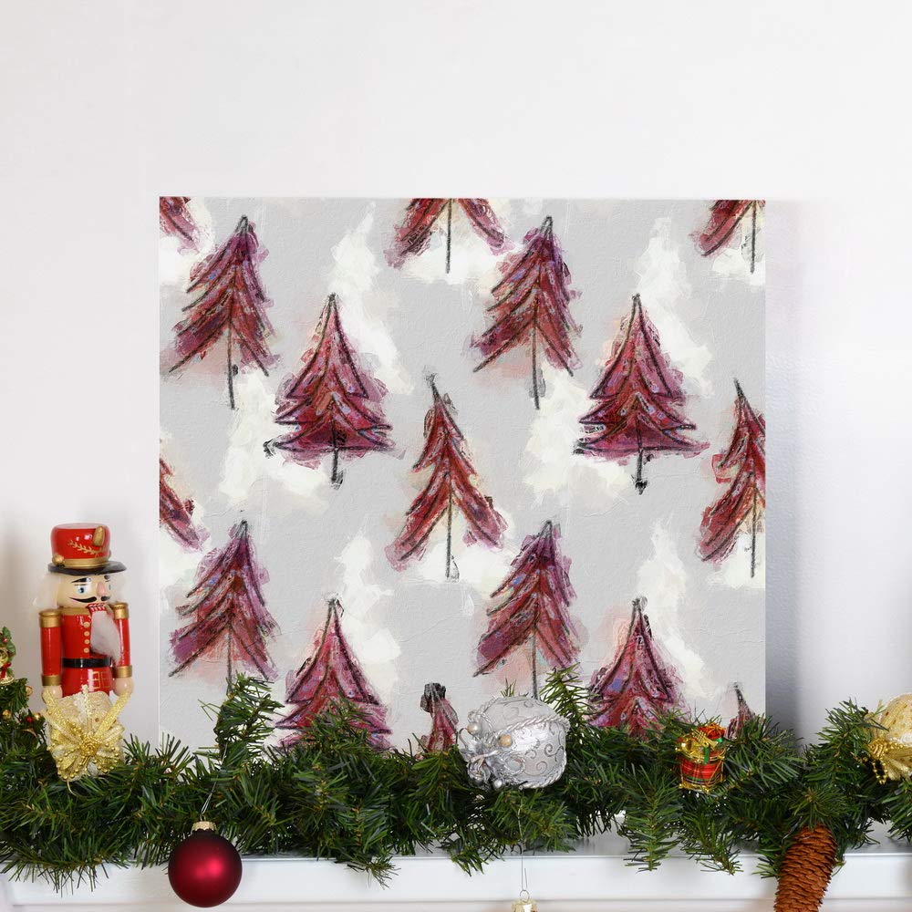 Renditions Gallery Christmas Tree Forest (Red) Wall Art, Cute Winter Artwork, Festive Holiday Patterned Decor, Premium Gallery Wrapped Canvas, Ready to Hang, 10 in H x 10 in W, Made in America