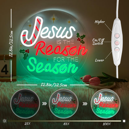 InnovTools Jesus Is the Reason for the Season Neon Sign Christmas Christian Neon Light Wall Decor, Jesus Is the Reason Acrylic LED Wall Sign, Religious Gifts Christmas Holiday Decor for Home, Window