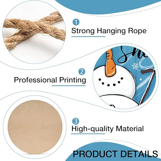 Deroro Winter Snowman Blue Front Door Sign, Let It Snow Farmhouse Wood Door Hanger Outdoor Outside Porch Decor, Christmas Seasonal Snowflake Wooden Wreath Indoor Wall Hanging Decoration