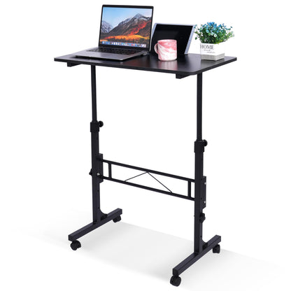 KLSMYHOKI Portable Standing Desk Adjustable Height, Small Computer, Laptop, Mobile Stand Up Rolling Desk with Wheels, Table for Home Office, 16"x31.5" Height 27"-43.5", White