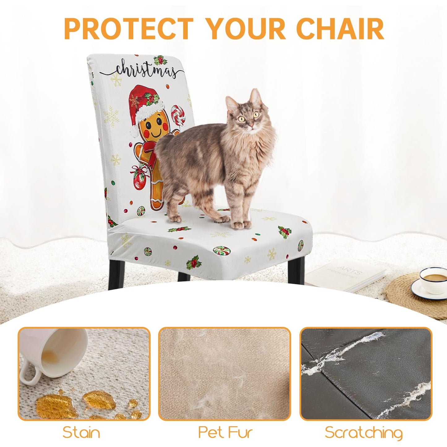 Zifmrtrwn Christmas Chair Cover Set of 6 Gingerbread Winter Dining Room Slipcovers Stretch Parsons Chair Seat Protectors Xmas Holiday Decor-6PCS
