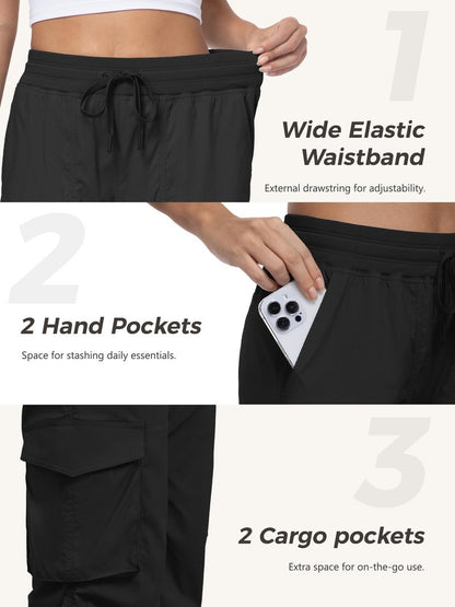 Tapata Petite Women's 28" Inseam Lightweight Cargo Dance Studio Pants Ruched Workout Athletic Casual Sweatpants, Black, M
