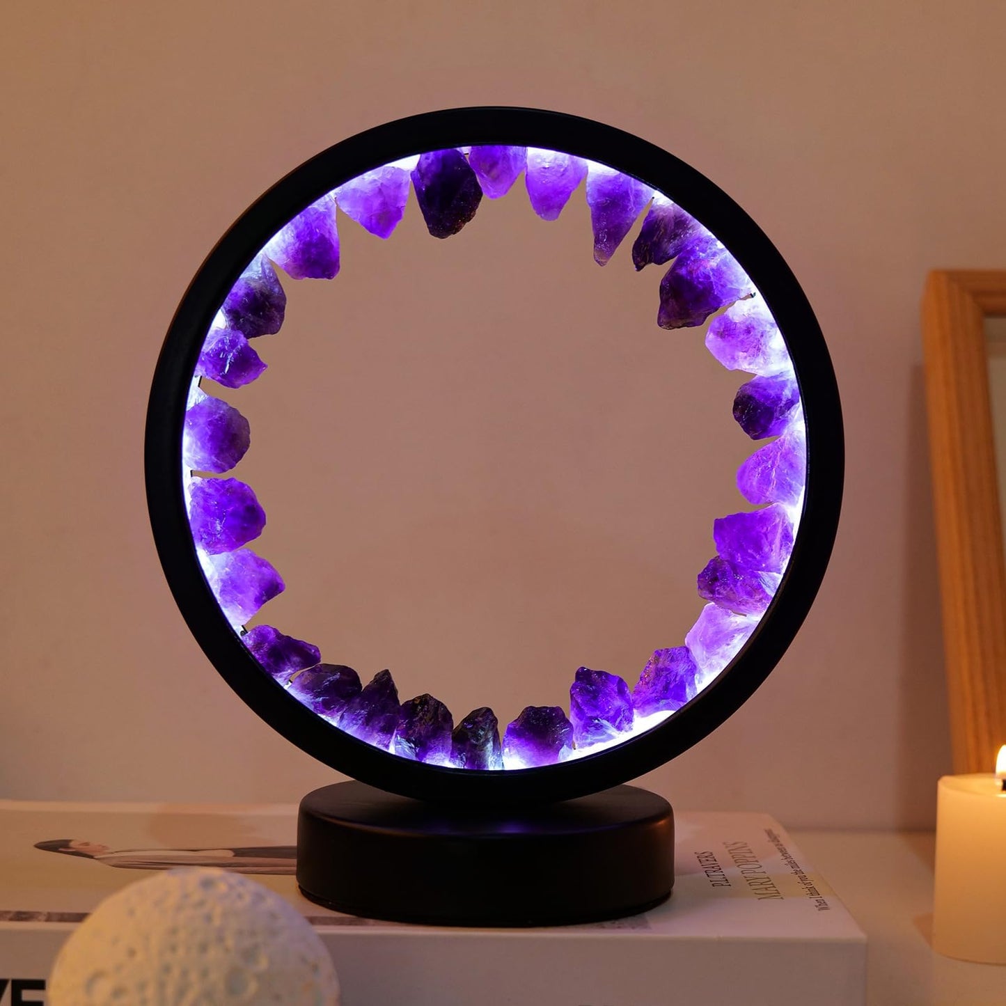 Runyangshi Runyansghi Amethyst Night Lamp 8.6'' Natural Healing Crystal Bedside USB Port 3 Colours Dimming Mode Bedroom Suitable Light for Living Room Office Home Decor Ideal Gift