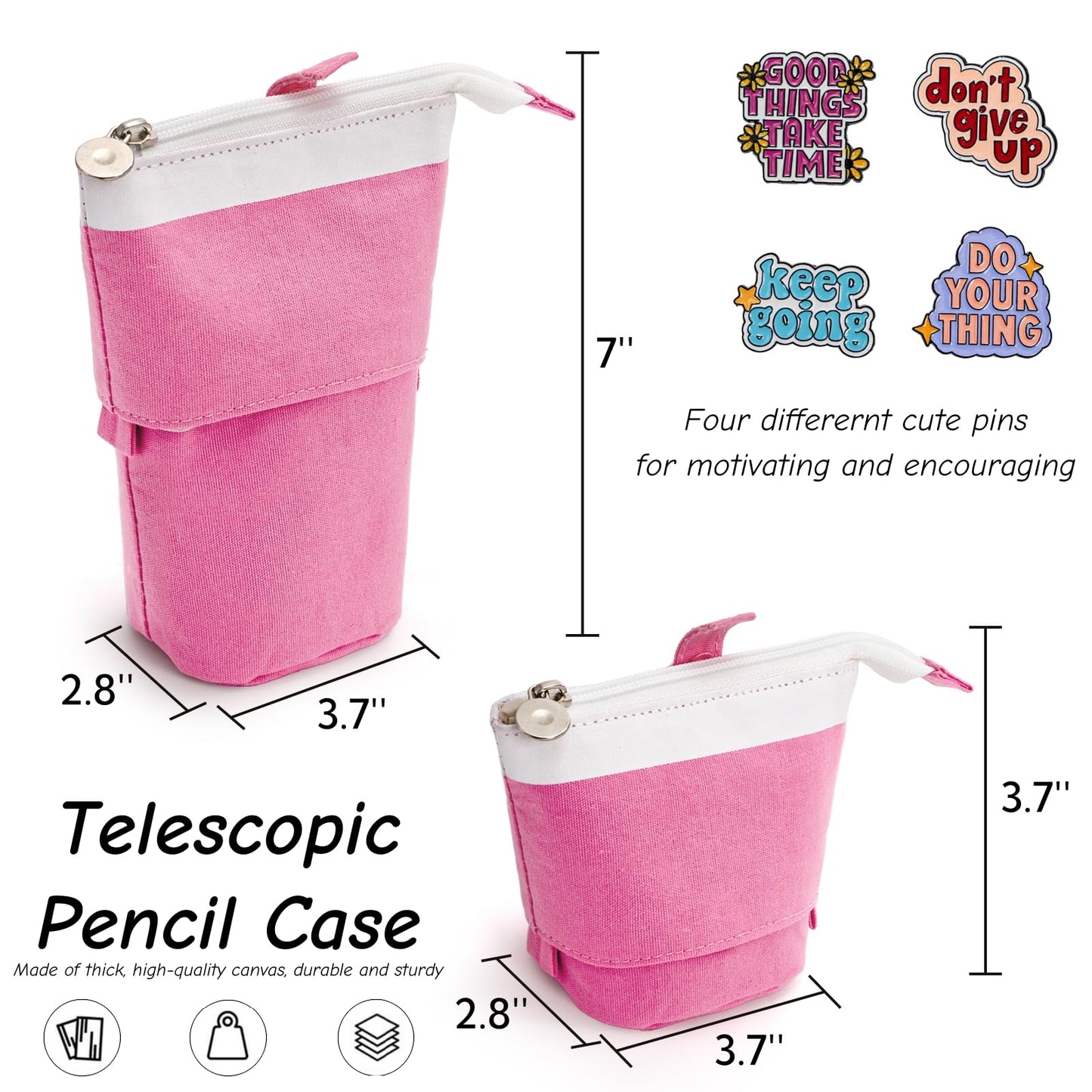 Nagpew 4 Pack Telescopic Pencil Case, Portable Standing Pen Pouch with Pins Zipper, 4 Colors Stand Up Stationary Holder Pop Up Make-up Bag for Pens, Cosmetics, Paintbrushes