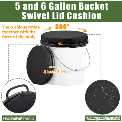 Lewtemi 2 Pack 5 Gallon Bucket Seat Lid with 360° Swivel, 2" Thick Waterproof Padded Cushion Cover with Handle for Fishing Camping Baseball Duck Hunting Gardening Outdoor Sports(2 Inch Thick,Black)