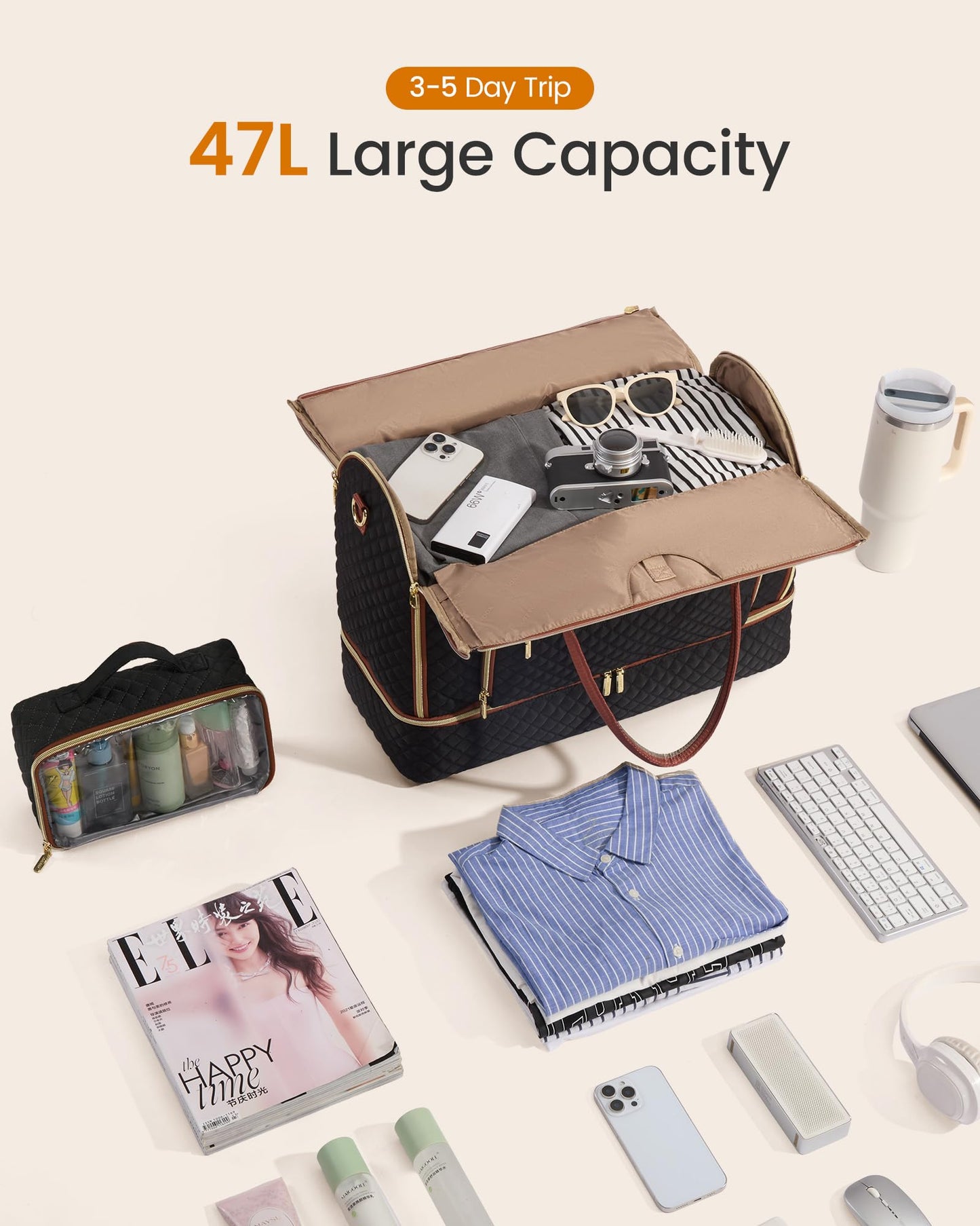 LOVEVOOK Convertible Travel Duffle Bag for Women Men, Garment Bag for Travel, Quilted Overnight Weekender Carry On Duffel Bags for Airplane