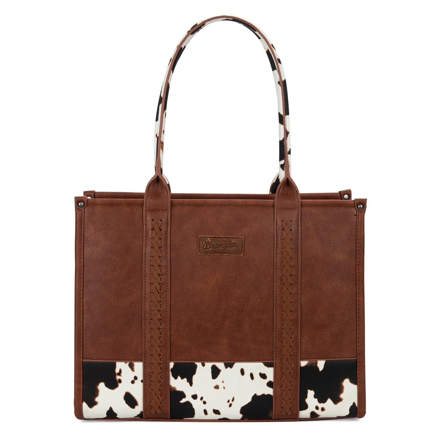 Montana West × Wrangler Vintage Satchel Tote Handbag Western Cow Print Purse for Women Top Handle Large Work Tote Bag WG-HB-102G-8119-BR