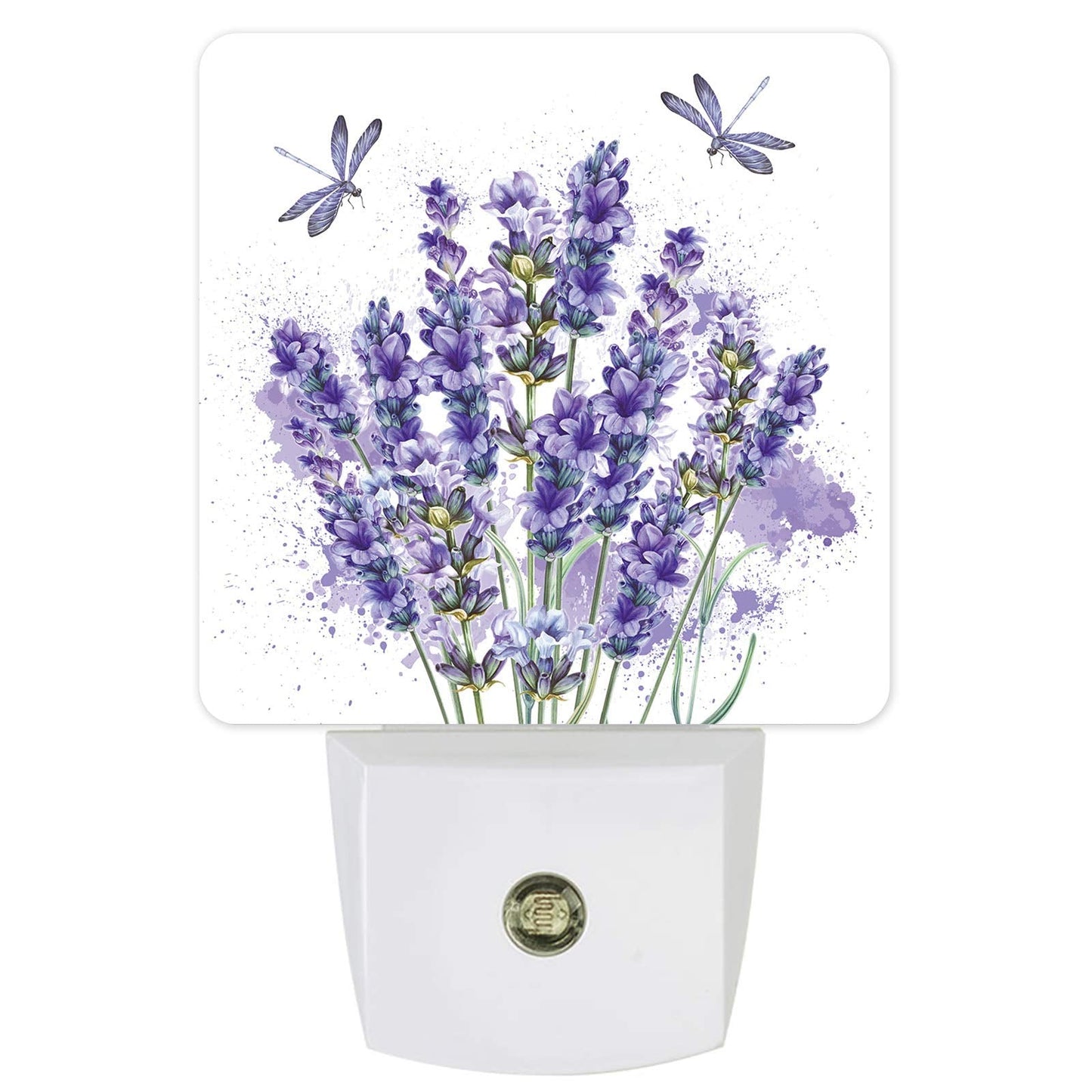 Lavender Dragonfly Flower Plug-in LED Night Lights Purple Plant Auto Dusk-to-Dawn Sensor for Bedroom Bathroom Kitchen Nursery Hallway Stairs Wall Home Decor