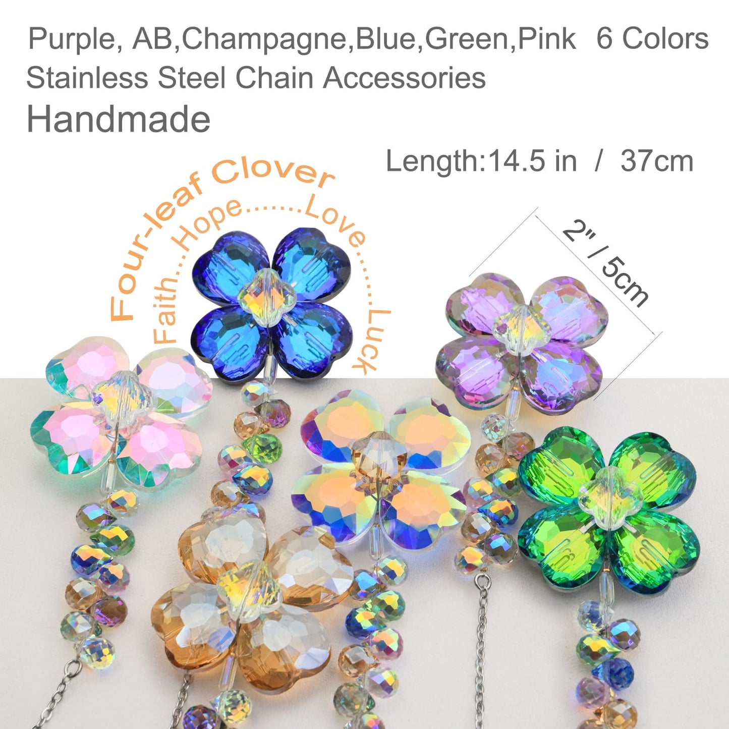 LUMITI 6pcs Crystal Clover Suncatchers Hanging Ornaments, Rainbow Maker Sun Catchers Indoor Window Outdoor Patio Garden Decor Gifts (Clover)