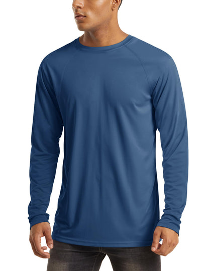 MAGCOMSEN Hiking Shirts for Men Long Sleeve Running Shirts Men Quick Dry Shirts for Men Baselayer Shirt Men Performance Tshirt Rash Guard for Men Blue Grey