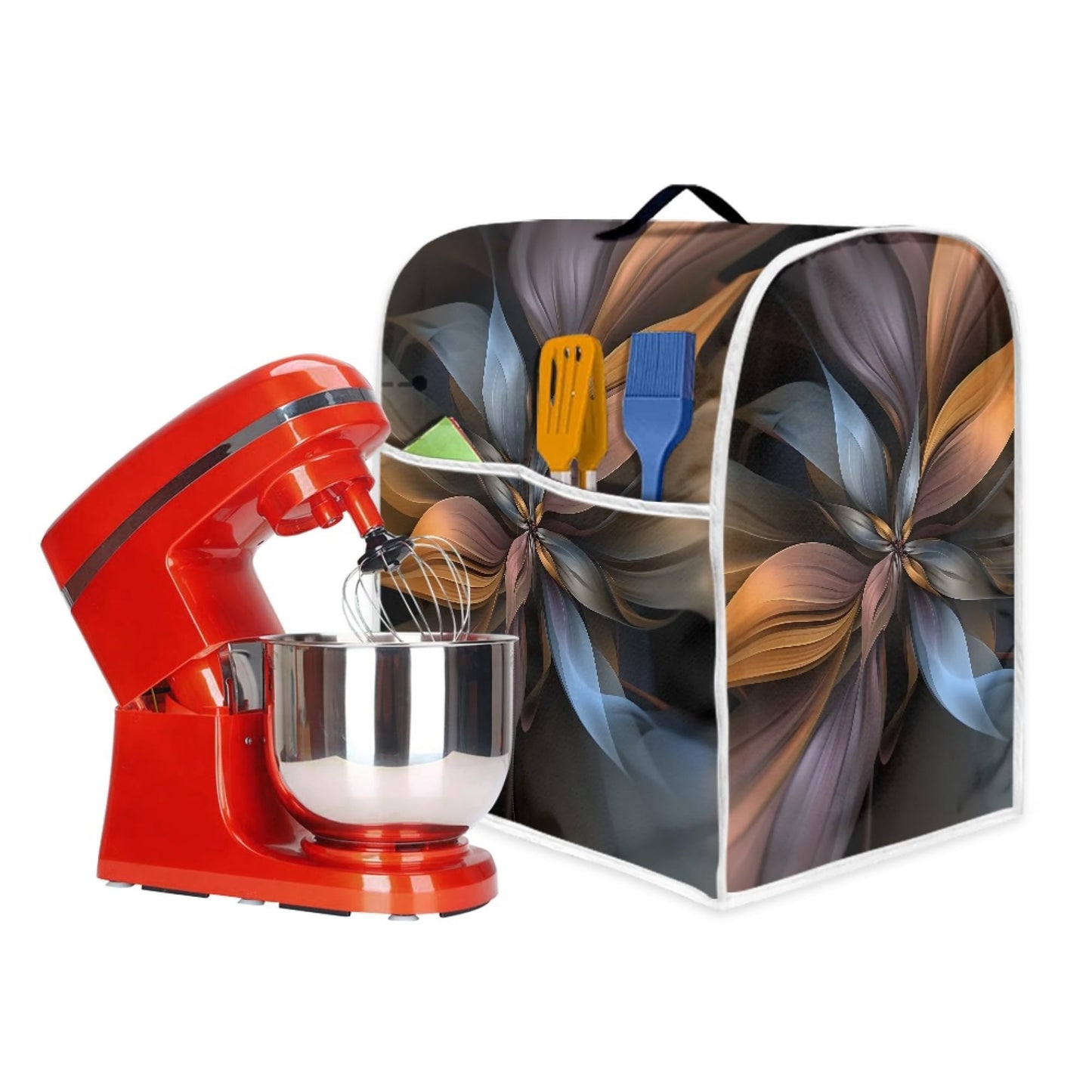 HUISEFOR Stand Mixer Cover Compatible with Kitchen Aid Mixer, Brown Flower Kitchen Appliance Dustproof Covers with Accessories Pockets, Fits All Tilt Head & Bowl Lift Models Mixers
