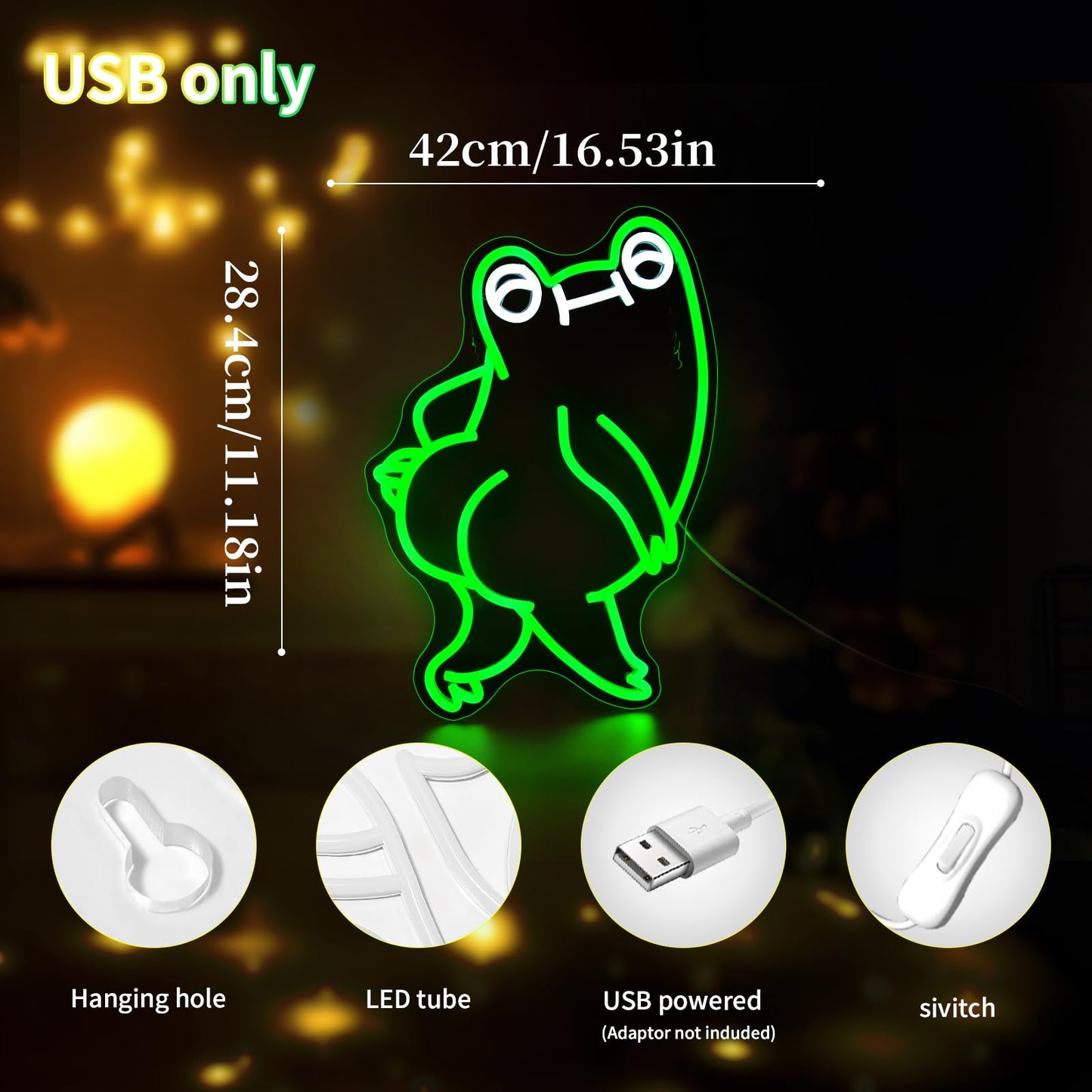 Funny Frog Neon Sign for Wall Decor Led Neon Signs Light Bar Decor Up Sign Room Decoration Neon Lights Sign Frog Decor USB Powered for Man Cave Lamp