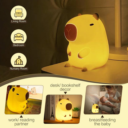 YR YRHH-PET Capybara Cute Night Light, Squishy Capybara Lamp Novelty Gifts Toys, Rechargeable Dimmable Silicone LED Nightlight For Kids, Funny Light Up Capibara, Baby Nursery College Dorm Kawaii Décor
