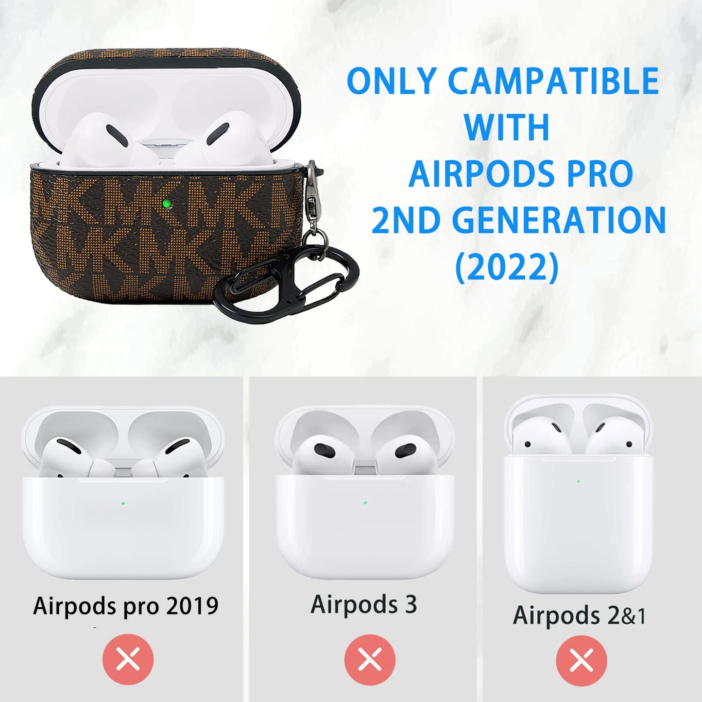 TANGABA AirPods Pro 2nd Generation Case, Full-Protective PU Leather Cover with Front LED Visible, Brown