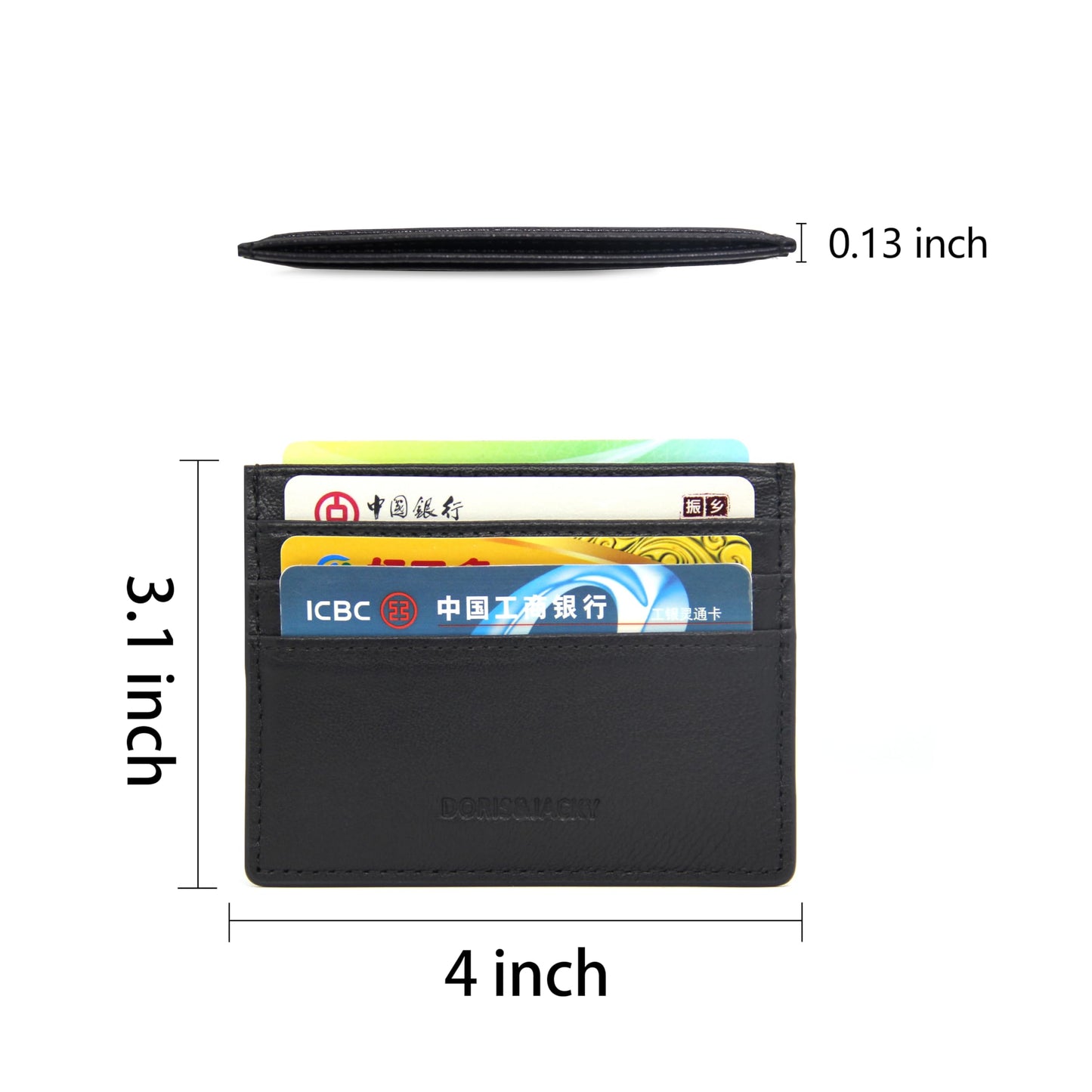 DORIS&JACKY Minimalist Leather Card Holder Wallet, Slim Lambskin Credit Card Case Card Protector, 6 Card Slots Thin Business Wallet for Men and Women(DS901-Black)