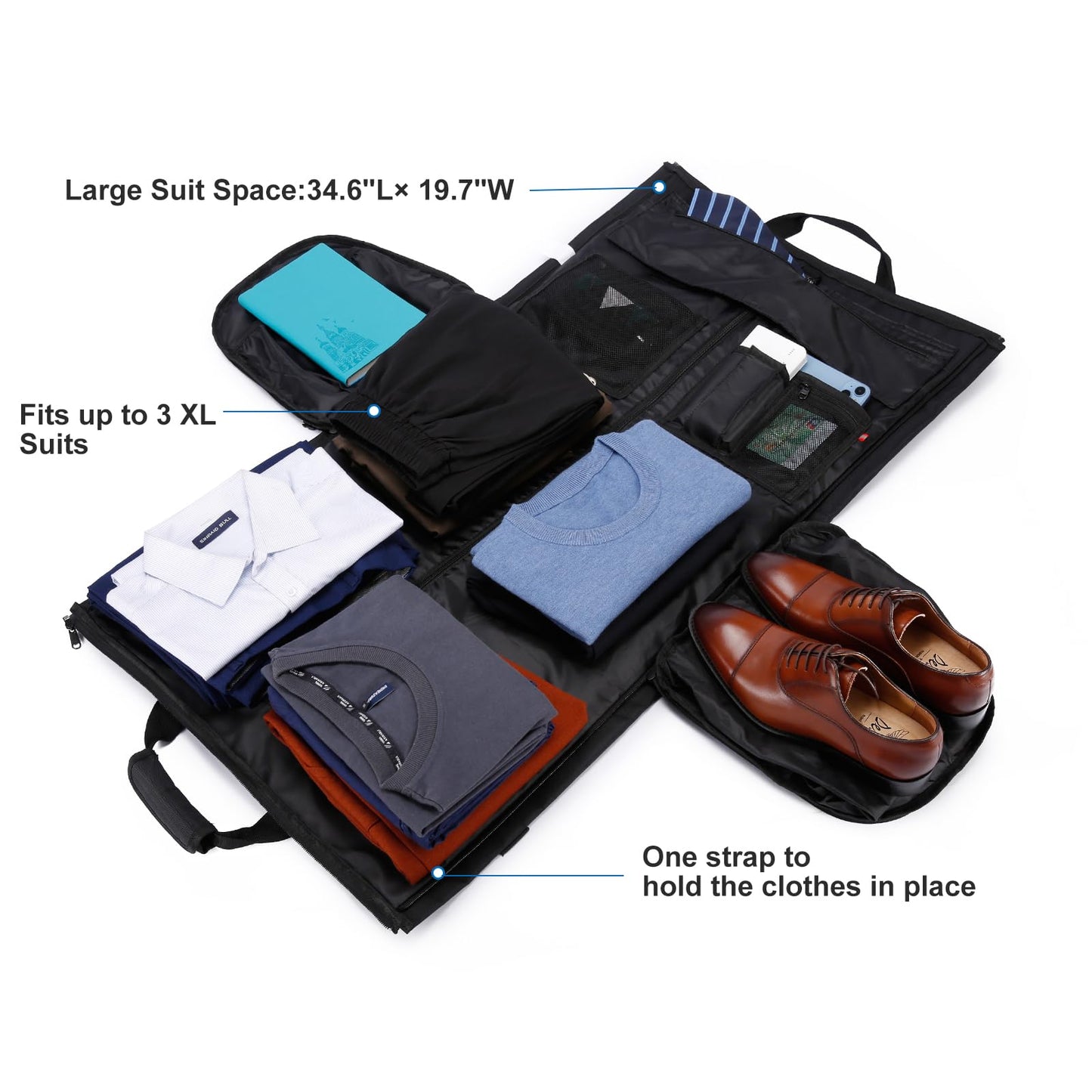 Garment Bags for Travel Large Suit Bag for Men Carry On Garment Bag Convertible Garment Duffle Bag with Shoes Compartment,2 in 1 Hanging Dress Suitcase Suit Travel Bags,Black
