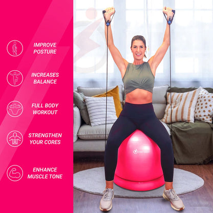 INTENT SPORTS Yoga Ball Chair – Stability Ball with Inflatable Stability Base & Resistance Bands, Fitness Ball for Home Gym, Office, Improves Back Pain, Core, Posture & Balance (65 Cm)