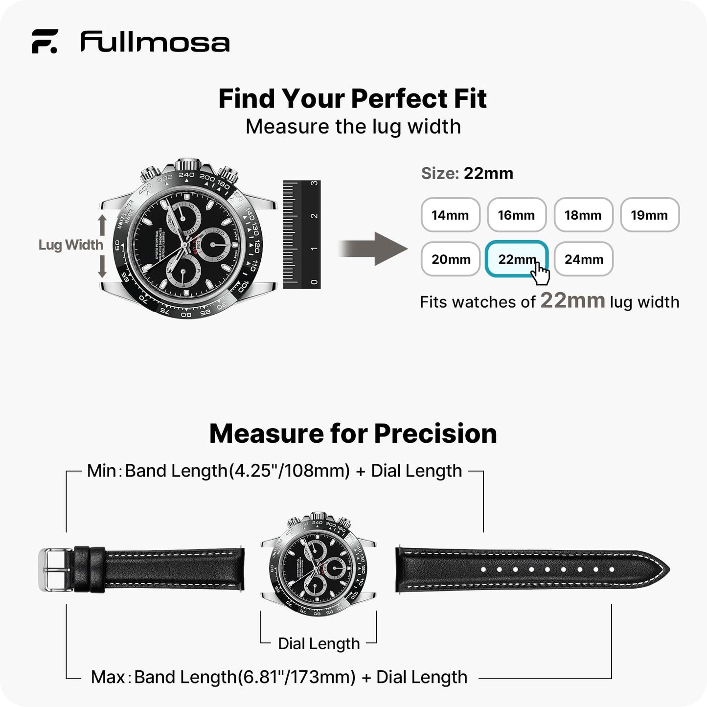 Fullmosa Watch Band, Quick Release Leather Watch Strap Compatible with Samsung Galaxy Garmin for Men Women, Replacement Bands Width 12mm 14mm 16mm 18mm 19mm 20mm 21mm 22mm 24mm