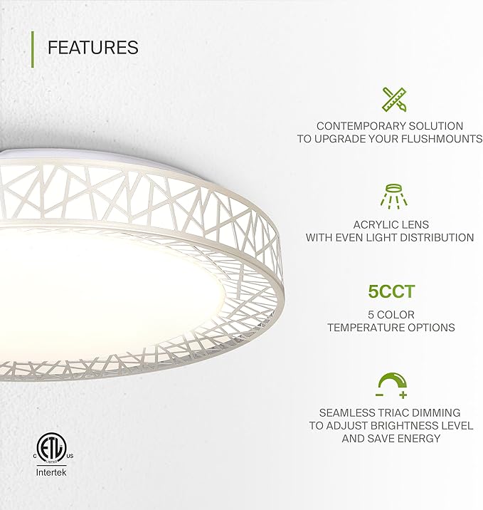 ASD 18 Inch LED Flush Mount Ceiling Light Fixture for Bedroom, 35W 1992LM 5CCT 2700K-5000K, Triac Dimmable Lights, Dining, Living Room, Kitchen Lamps, Modern Home Lighting Fixtures, Nickel, ETL