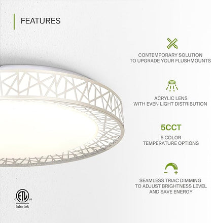 ASD 18 Inch LED Flush Mount Ceiling Light Fixture for Bedroom, 35W 1992LM 5CCT 2700K-5000K, Triac Dimmable Lights, Dining, Living Room, Kitchen Lamps, Modern Home Lighting Fixtures, Nickel, ETL