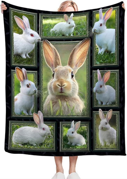 Cute Rabbit Blanket, Bunny Throw Blankets, Pet Animal Fuzzy Plush Rabbit Blanket Ultra Soft Gift for Women Kids Teens Men Girls Boys Stuff Decor for Easter Bedding Sofas Couch 80"X60"
