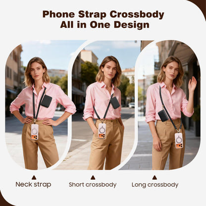 TiMOVO Phone Lanyard, Strap with Leather Wallet Pouch, Universal Crossbody Phone Lanyard Adjustable Neck Strap, Compatible with Most Smartphones, Black