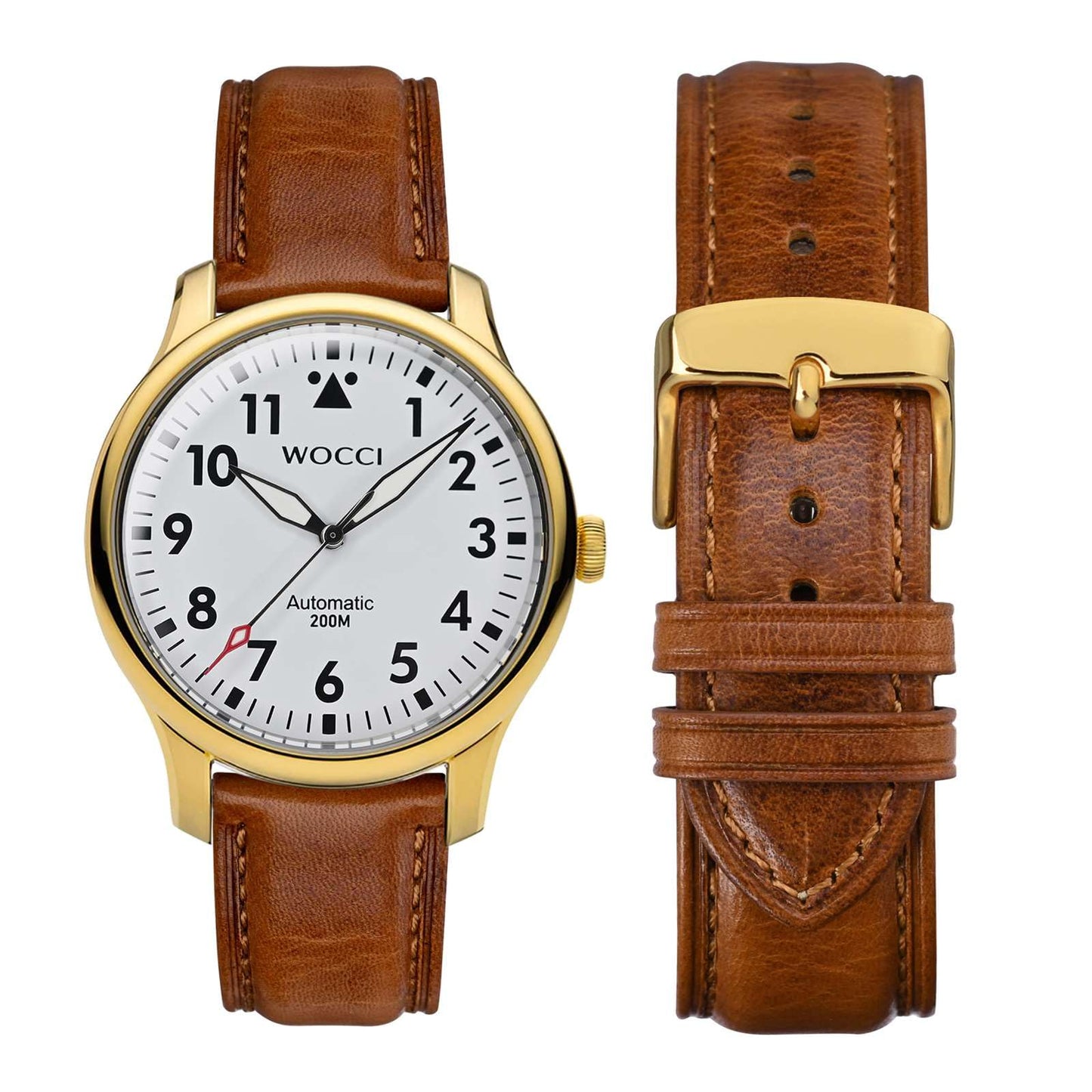 WOCCI 20mm Vintage Leather Watch Band for Men and Women, Gold Buckle (Gold Brown)