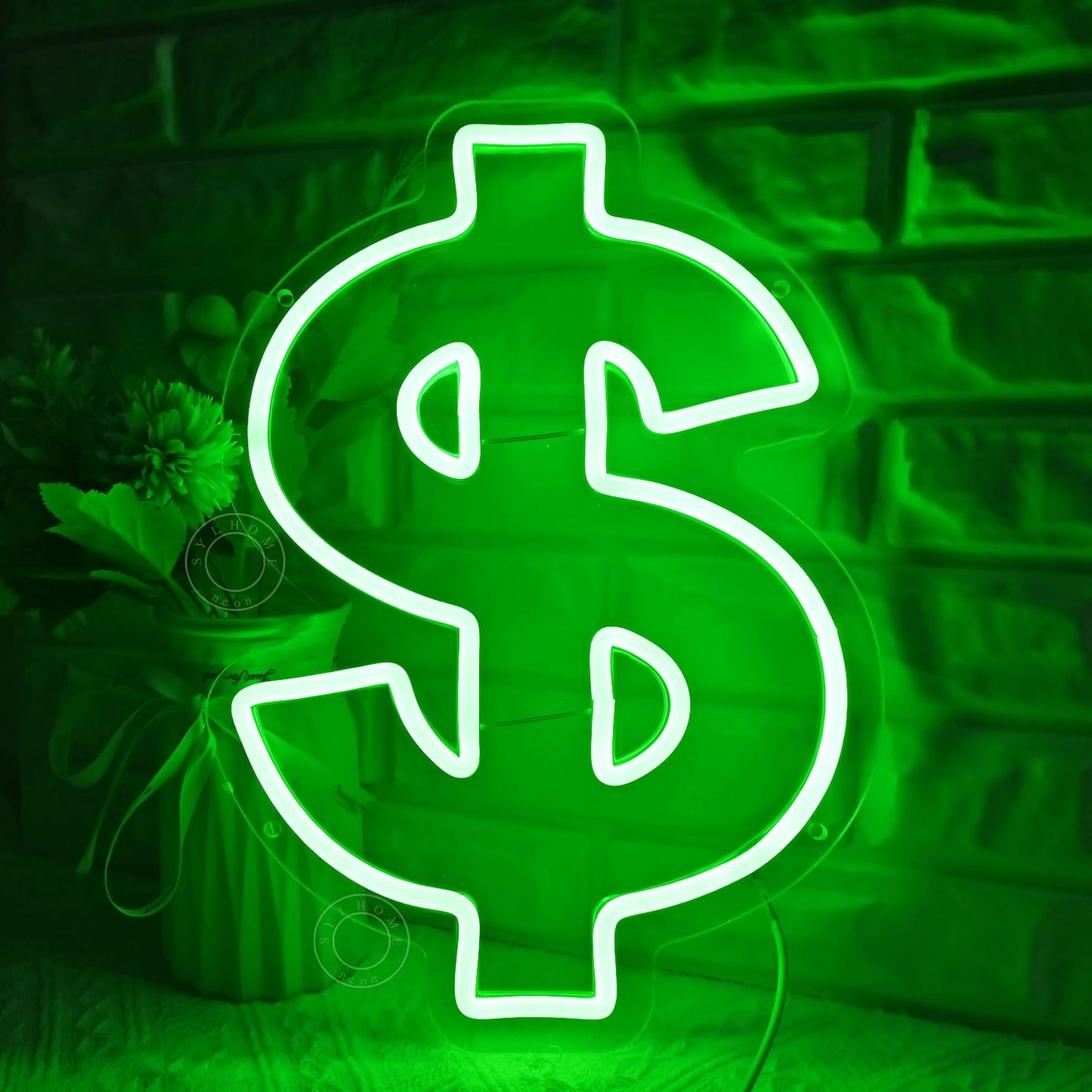SYLHOME Dollar Led Neon Light Sign Money Green Home Office Shop Bar Business Company Wall Sign Decor Birthday Christmas Party Decor 13.78" X 9.65" USB