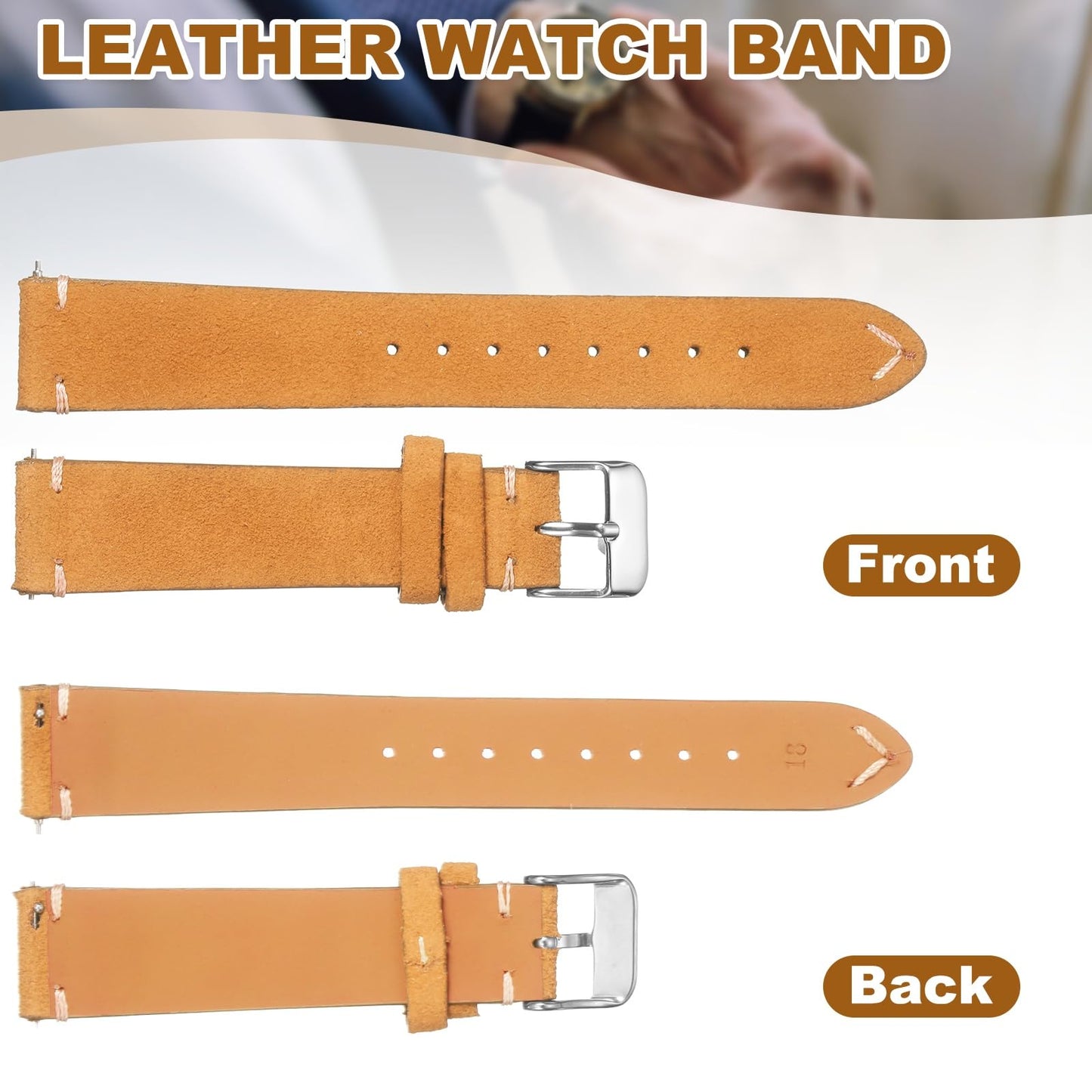 HARFINGTON Leather Watch Band 19mm Width Watch Strap Top-Grain Suede Cowhide Wrist Bands Replacement with Stainless Steel Buckle for Men Women, Light Brown