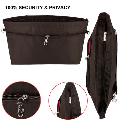 Time Wing Handbag Tote Purse Organizer Insert Bag Liner Shaper Divider Zipper 11 Pockets Compartments Medium Coffee