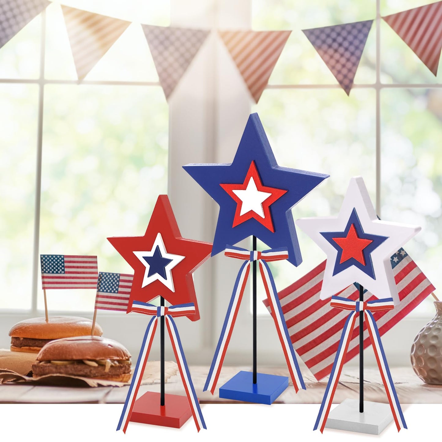 4th of July Table Decorations, 3 PCS Red White and Blue Patriotic Decor