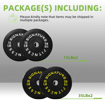 Fitvids Olympic Bumper Plates Set, 2" Weight Plates for Strength Training & Weightlifting, 100LB Set (15LB, 35LB), Multiple Packages