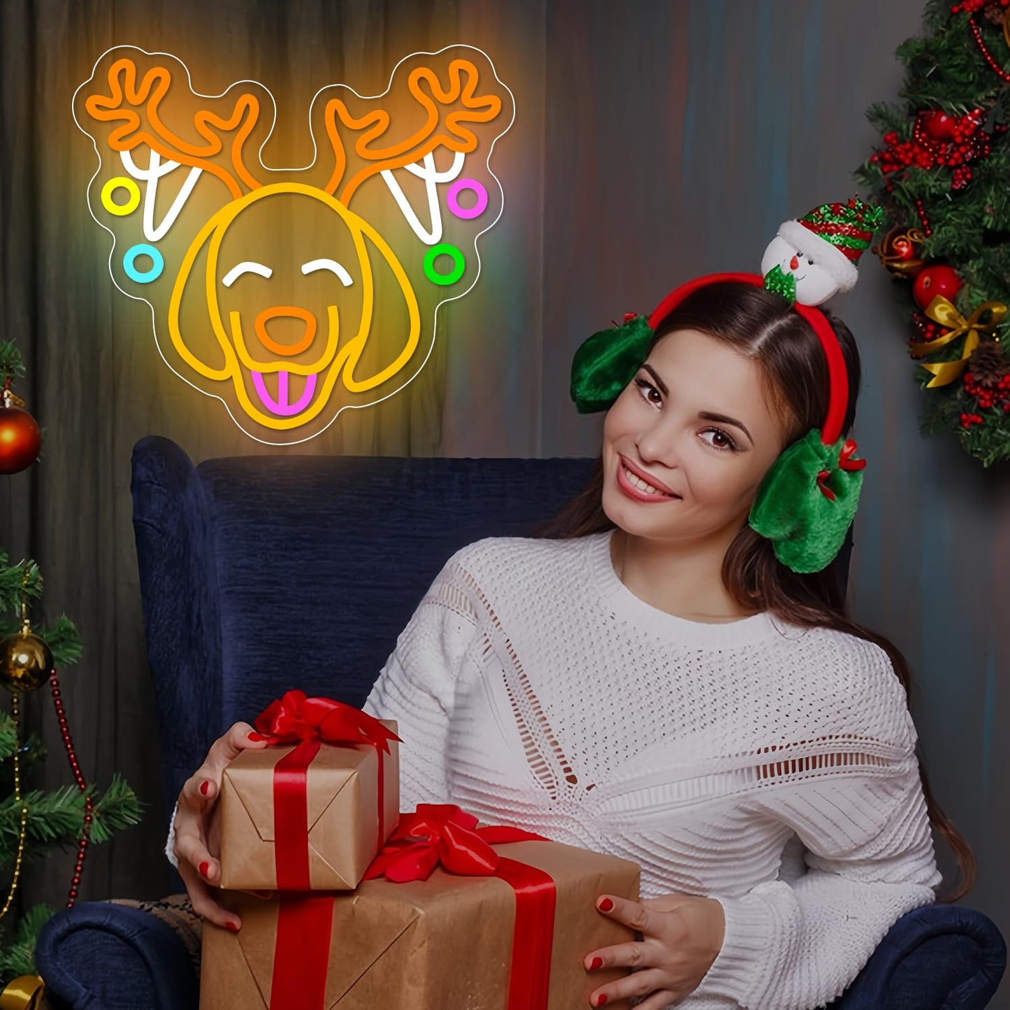 Christmas Elk Neon Sign for Wall Decor Dimmable Christmas Neon Light Dog Led Night Led christmas Sign for Xmas Party Gifts