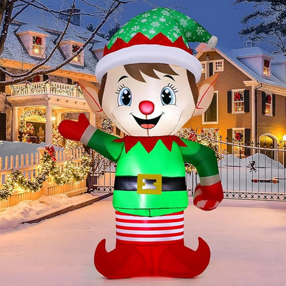 GOOSH 5.4 FT Christmas Elf Inflatable Decoration Blow Up Elf Outdoor Christmas Yard Decoration Inflatable Holiday Indoor Outdoor Party Garden Yard Decoration