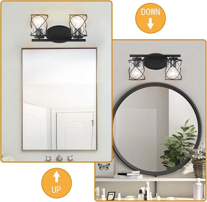 MavCadonF 2-Lights Vanity Lights, Matte Black Farmhouse Wall Lights with Clear Glass Shade, Over Mirror Vanity Light, Kitchen Bedroom Bathroom Wall Lamp