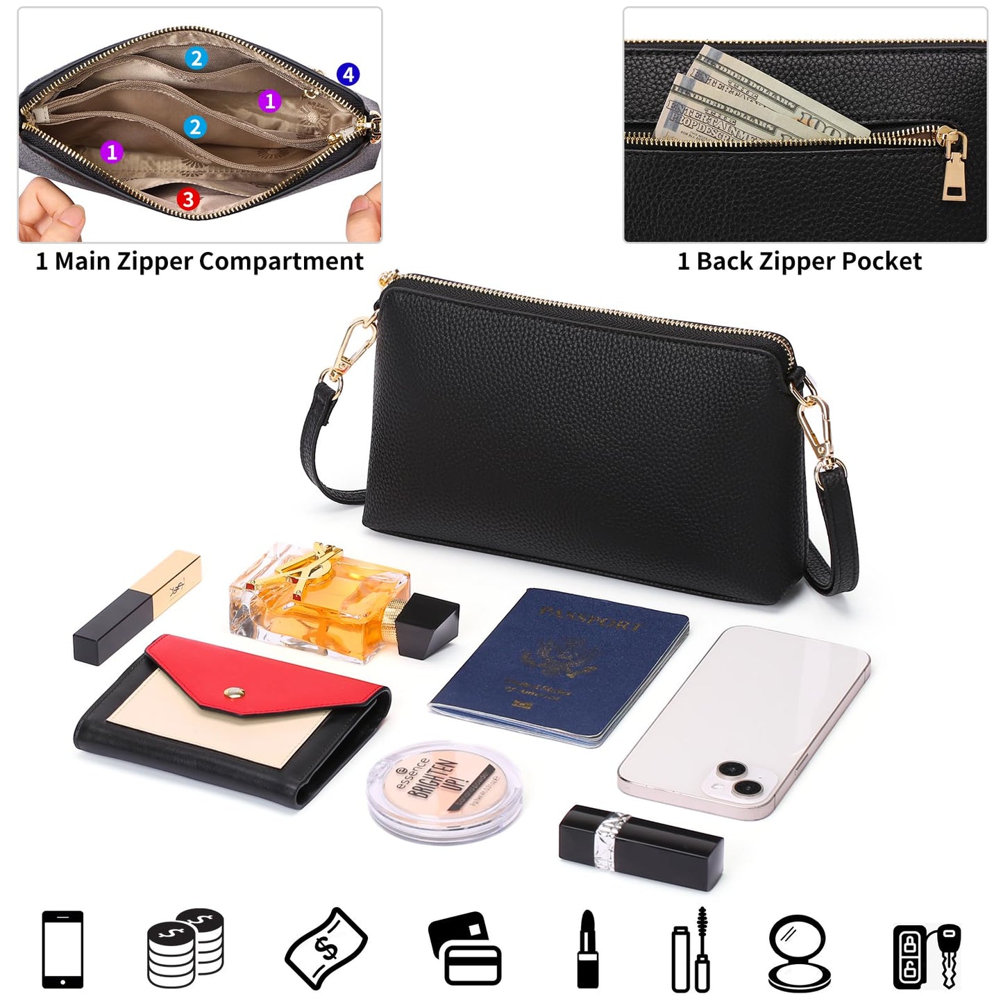 GAEKEAO Crossbody Bags for Women RFID Blocking Leather Cross Body Bag Purses Women's Crossbody Handbags with Wristlet Strap