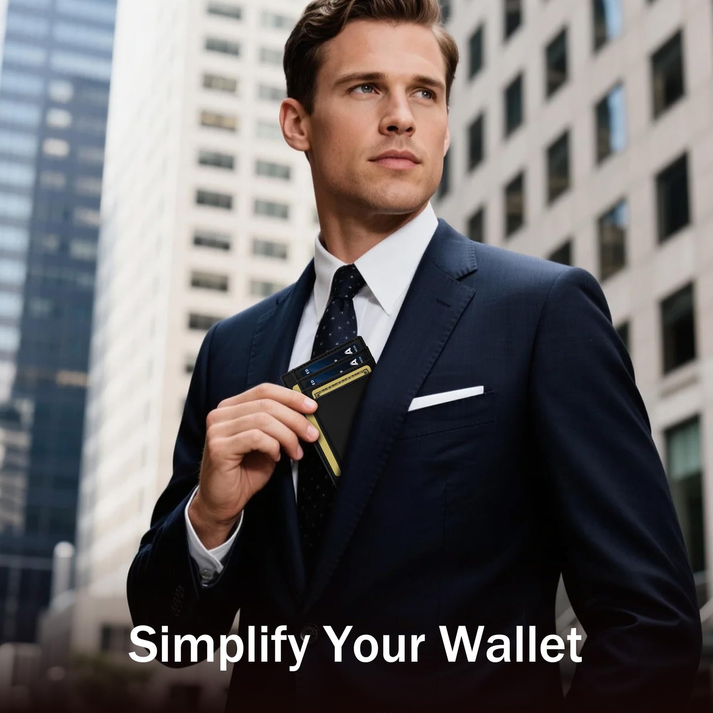 Travelambo 100% Genuine Leather Wallet for Men and Women, Slim Minimalist RFID Blocking Front Pocket Credit Card Holder with Gift Box