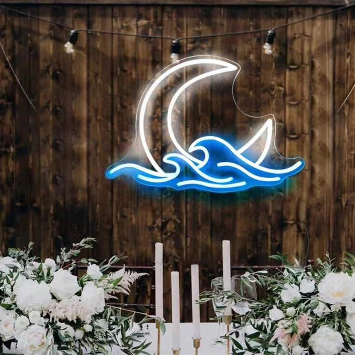 Dimmable Moon Wave Neon Sign Sun Moonrise Ocean Wave LED Wall Decor, Hanging Moon LED Sign for Christmas Party Favors