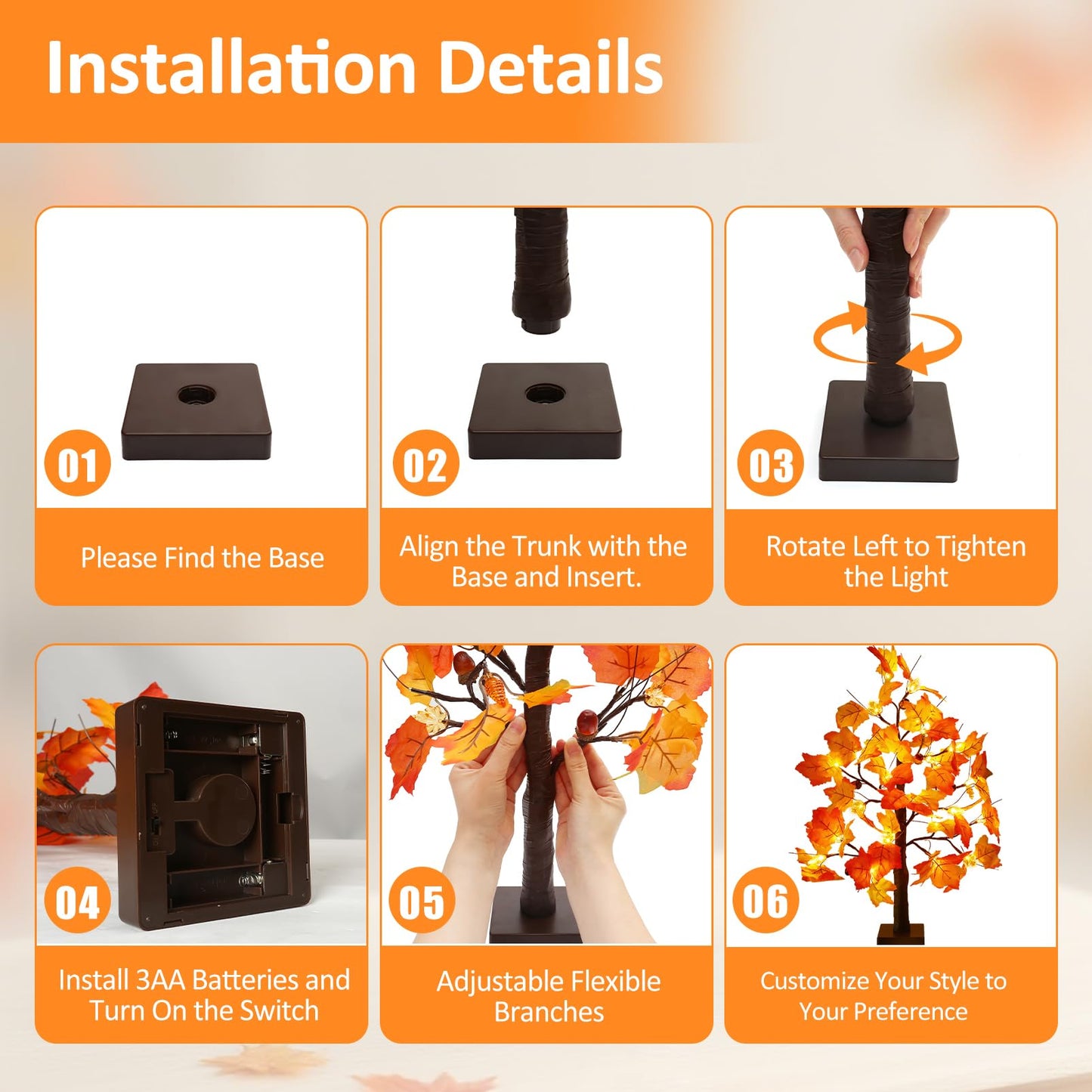 Joyhalo 2 Pack 23.5 Inch Fall Trees with Lights, Timer Battery Operated Fall Light Up Tree for Thanksgiving Autumn Home Office Room Indoor Decorations, Faux Fall Lighted Maple Trees Decor