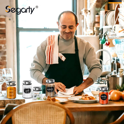 Segarty Spice Jars, 6 Pack 3 oz Spice Bottles with Shaker Lids, Glass Empty Storage Containers with Adjustable Stainless Steel Flow Top for Your Regularly Used Spices