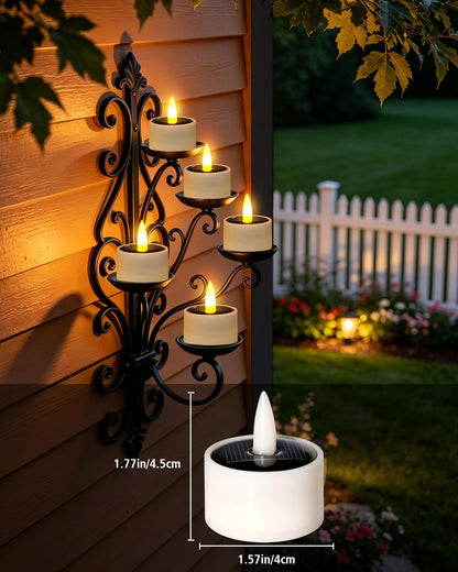 12 Pcs Solar Tea Lights Outdoor - Waterproof Rechargeable Dusk to Dawn Outdoor Lighting Flameless Flicker Reusable LED Little Solar Candles for Lanterns Camping Garden Home Decorations, 1.57''x1.77''