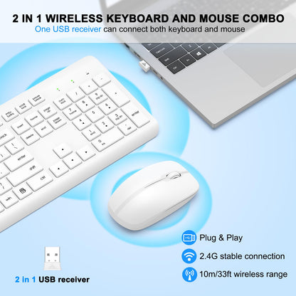 Wireless Keyboard and Mouse Combo, Full Size Silent Ergonomic Keyboard and Mouse, Long Battery Life, Optical Mouse, 2.4G Lag-Free Cordless Mice Keyboard for Computer, Mac, Laptop, PC, Windows