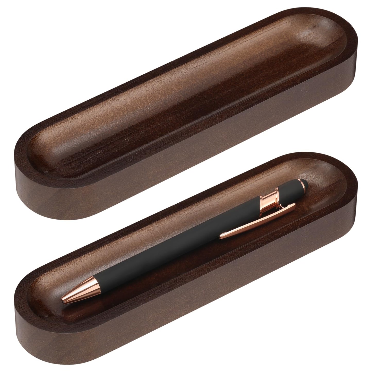 Chunful Set of 2 Black Walnut Pen Tray Wood Pen Holder Wooden Pencil Holder for Desk Multiple Use Desk Writing Stationary Organizer Office School Supplies Storage