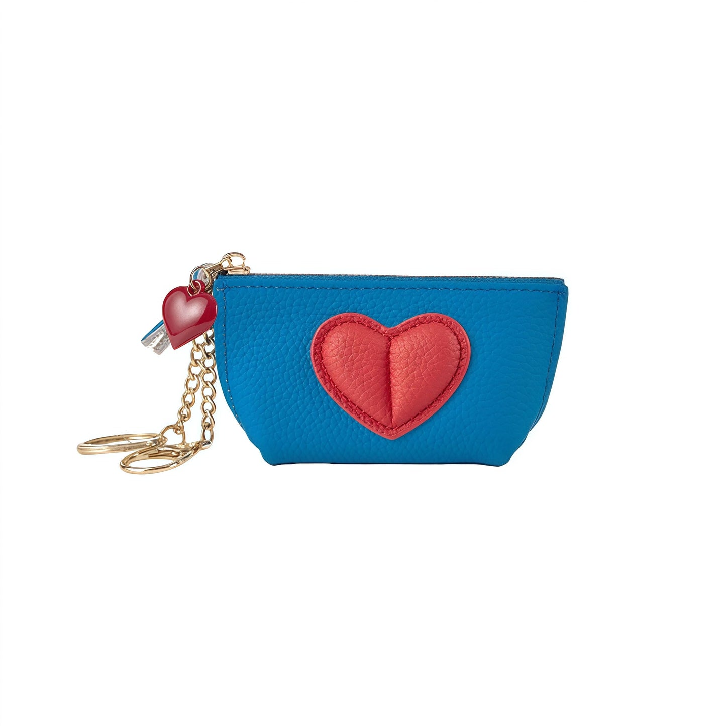 Red Heart Design Small Coin Purse - Cute Compact Keychain Change Purse Soft Leather Wallet with Zipper for Women (Blue)