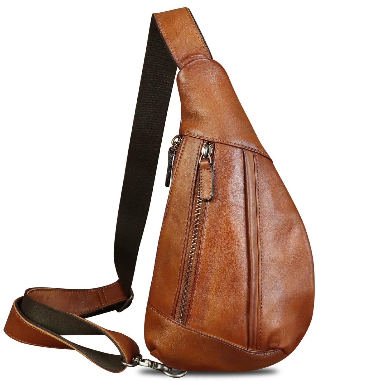 Genuine Leather Sling Bag for Men and Women Vintage Real Leather Crossbody Chest Bags Backpack Purse for Travel Hiking (Brown)