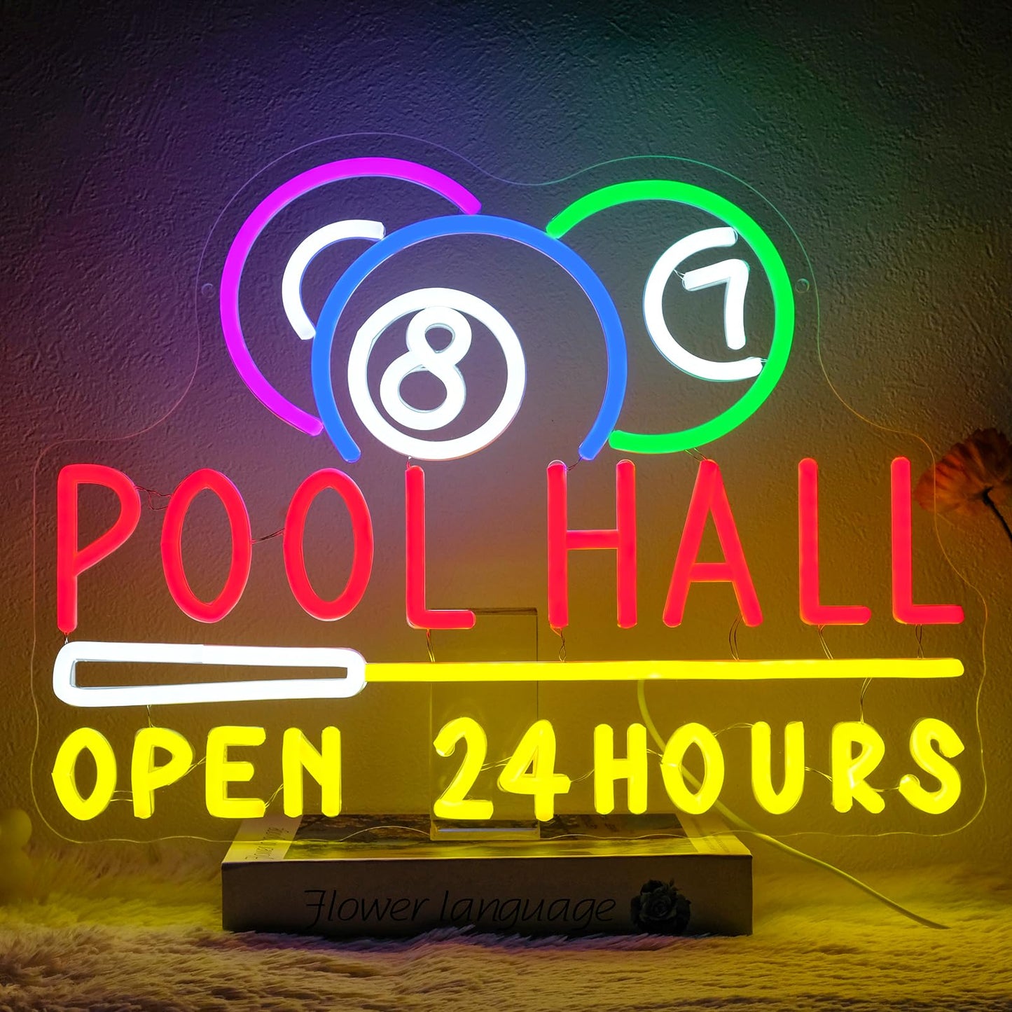 Runalosa Pool Hall Open 24 Hours Neon Sign Dimmable Billiards Neon Light Sign for Wall Decor Snooker Led Signs for Home Bar Game Room Party Man Cave Club Business Decor Gift for Man 16.5" x 12.3"