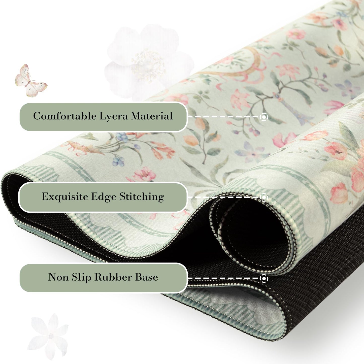 HAOCOO Floral Mouse Pad, 35.4" x 15.7" Waterproof Makeup Mat, Cute Aesthetic Desk Decor Pad, Women Office Keyboard Matt with Stitched Edges, Green Desk Accessories Work for Home