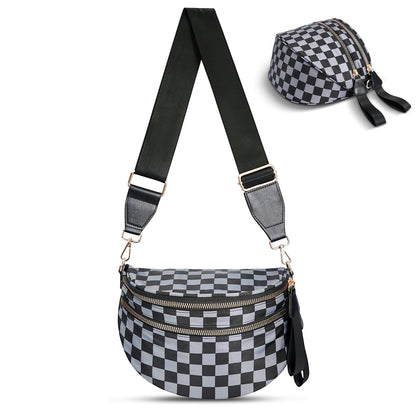 Checkered Crossbody Bag,Nylon Bum Bags for Women Crossbody,Spacious Sling Bag Purse Fanny Packs with Shoulder Strap