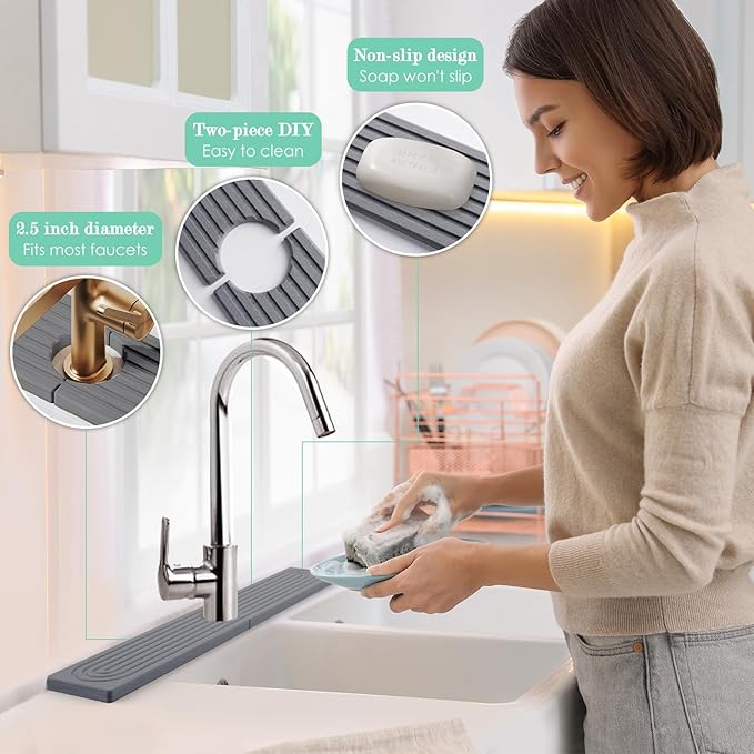 Stone Faucet Mat for Kitchen Sink, Diatomite Drying Stone Tray & Sink Protector