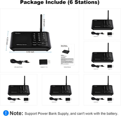 Wuloo Intercoms Wireless for Home 5280 Feet Range 10 Channel 3 Code, Wireless Intercom System for Home House Business Office, Room to Room Intercom, Home Communication System (6 Packs, Black)